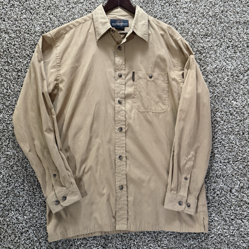 Weatherproof Garment Company Button-Down Shirt M Tan Minimalist Workwear Casual